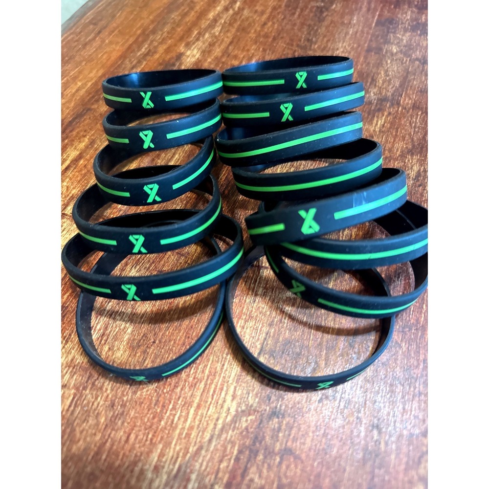 14 Pack Black Green Awareness Ribbon Silicone Wristbands Rubber Support Bracelet